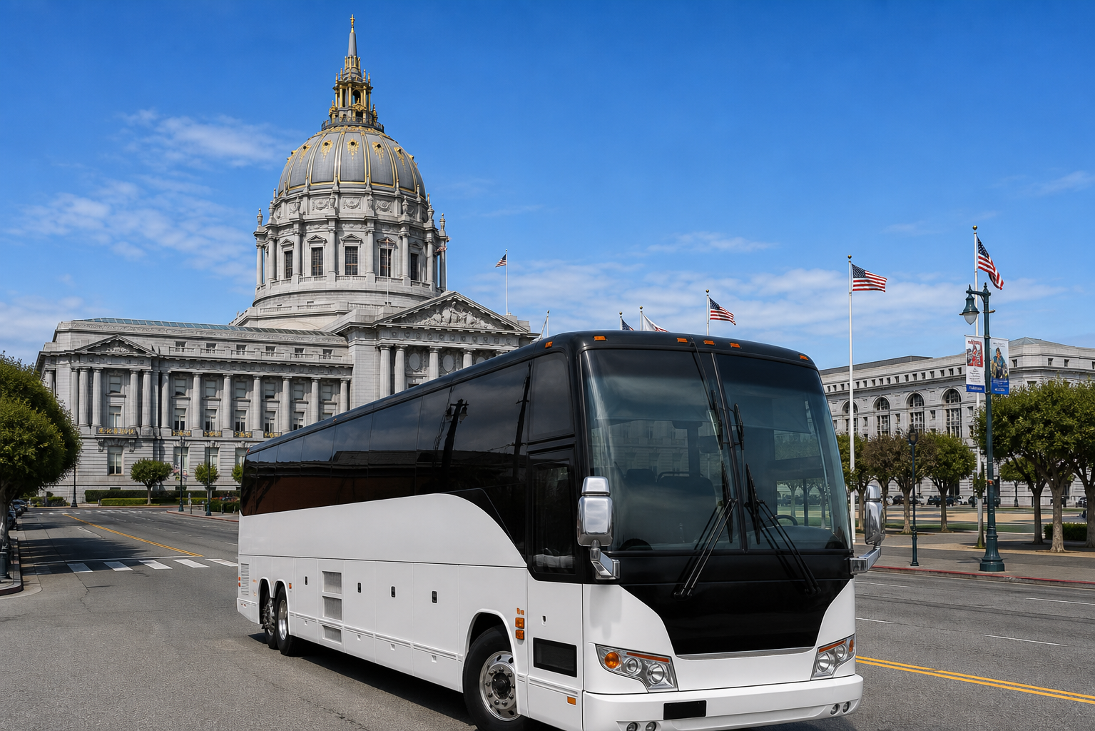 56-passenger coach bus exterior for large group transportation
